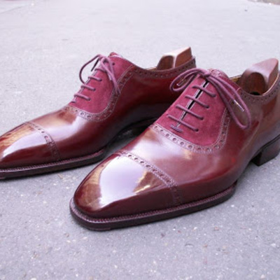 New handmade men maroon cap toe oxford leather suede shoes
