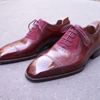 New Handmade Men Maroon Cap Toe Oxford Leather Suede Shoes - Thumbnail 1