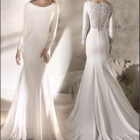 White bridal long sleeves bridal dress mermaid wedding dress.192 - Thumbnail 2