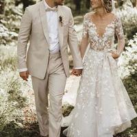 Sexy Wedding Dress, V-neck with Appliques Wedding Dress, Tulle Wedding Dress,588 - Thumbnail 1