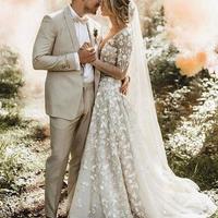 Sexy Wedding Dress, V-neck with Appliques Wedding Dress, Tulle Wedding Dress,588 - Thumbnail 3