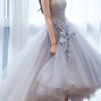 Princess A Line Strapless Grey Tea Length Homecoming Dress - Thumbnail 2