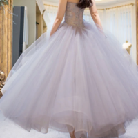 Princess A Line Strapless Grey Tea Length Homecoming Dress - Thumbnail 1