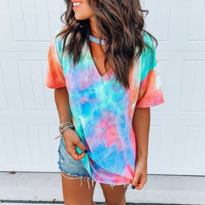 Casual Printed V-Neck Short-Sleeved T-Shirt Top