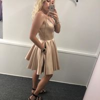 Cute V Neck Spaghetti Straps Champagne Satin Homecoming Dresses, Short Prom Dresses - Thumbnail 1