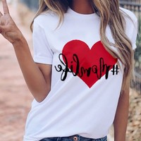 Short Sleeve Women'S Round Neck Letter Printed T-Shirt - Thumbnail 1