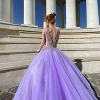 Marvelous A-Line V Neck Lilac Tulle Long Prom Evening Dresses with Beading - Thumbnail 3