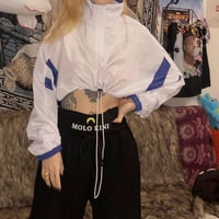 Stand Collar Color Block Drawstring Zip up Top - Thumbnail 1