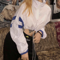 Stand Collar Color Block Drawstring Zip up Top - Thumbnail 2