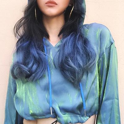 Holographic reflective drawstring hooded top