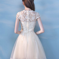 Champagne tulle lace short prom dress party dress - Thumbnail 4