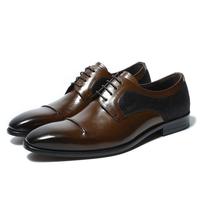 Men's Handmade Brown Black Leather Lace Up Formal Oxfords Shoes For Men's - Thumbnail 1