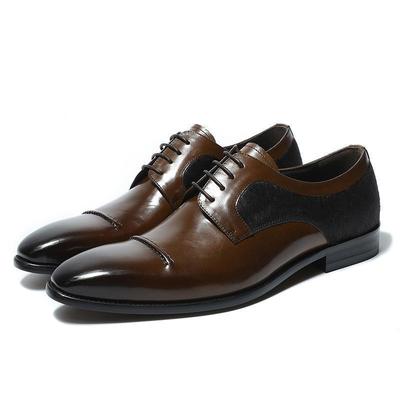 Men's handmade brown black leather lace up formal oxfords shoes for men's