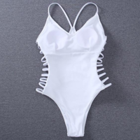 White Solid Color Sexy One Piece Swimwear - Thumbnail 1