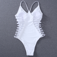 White Solid Color Sexy One Piece Swimwear - Thumbnail 2