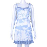 Cute Vintage Straped Mini Dress Bandage Ruffle Puff Elegant E-Girl Kawaii Korean Japanese Harajuku Chinese Retro Streetwear Aesthetic - Thumbnail 2