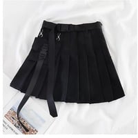 Cute Black Safari Kpop High Waisted Pleated Mini Skirt Goth Punk E-Girl Kawaii Korean Japanese Harajuku Chinese Retro Streetwear Aesthetic - Thumbnail 1