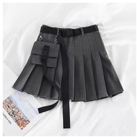Cute Black Safari Kpop High Waisted Pleated Mini Skirt Goth Punk E-Girl Kawaii Korean Japanese Harajuku Chinese Retro Streetwear Aesthetic - Thumbnail 2