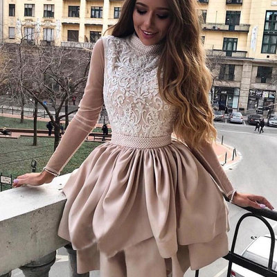 High neck short homecoming dresses with appliques - Thumbnail 4