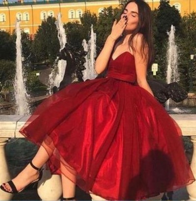 Burgundy Tea Length Homecoming Dresses Prom Dress