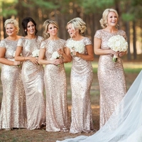 Bridesmaid Dress Mermaid Champagne Sequins Backless Long Bridesmaid Dresses - Thumbnail 1