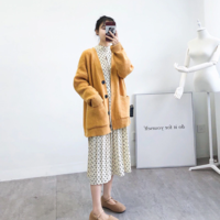 Casual V Neck Loose Knit Cardigan Sweater - Thumbnail 4