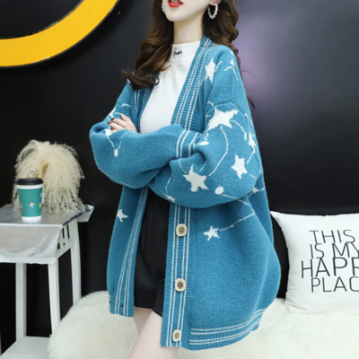 Star gazer v neck autumn and winter knitted cardigan