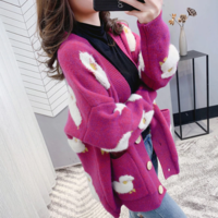 Cute Knitted Loose Cartoon Cardigan - Thumbnail 5