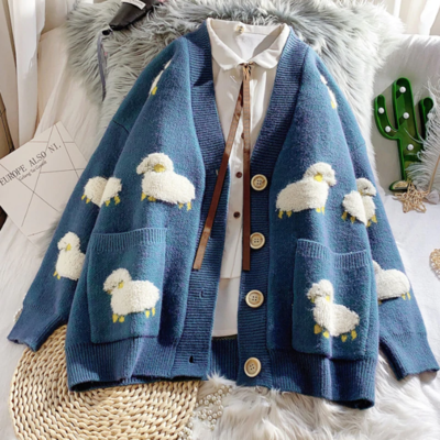 Cute Knitted Loose Cartoon Cardigan