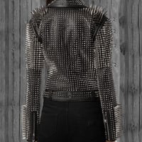Black Studded Leather jacket for women, spiked leather jacket - Thumbnail 1