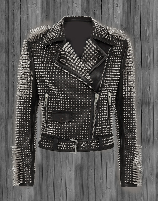 Black Studded Leather jacket for women, spiked leather jacket