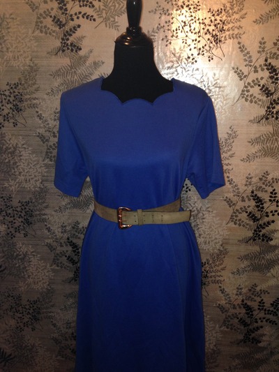 Scalloped Neck Blue Dress 