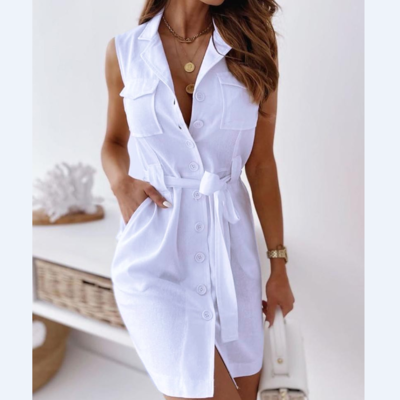 Button Through Pockets Casual Shirt Dress