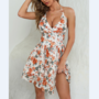 V-Neck Floral Pleated Detail Mini Dress-1