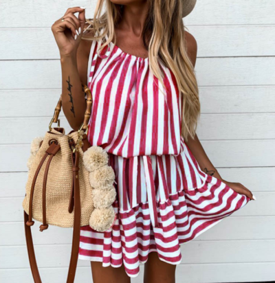 Striped Pleated Casual Dress