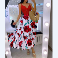 Floral Print Knotted Front Cutout Button Maxi Dress - Thumbnail 1