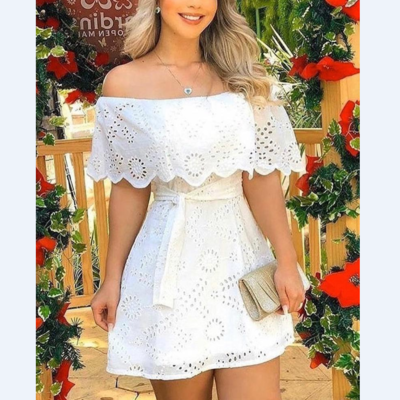 Off Shoulder Broderie Lace Mini Dress
