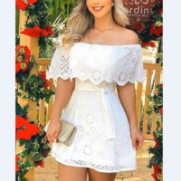 Off Shoulder Broderie Lace Mini Dress - Thumbnail 1