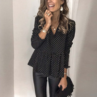 Casual Chiffon Printed Long Sleeve V-Neck Shirt Top - Thumbnail 2