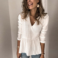 Casual Chiffon Printed Long Sleeve V-Neck Shirt Top - Thumbnail 5
