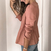 Casual Chiffon Printed Long Sleeve V-Neck Shirt Top - Thumbnail 1