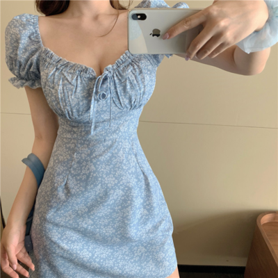 Blue floral vintage summer dress - Thumbnail 4