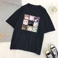 Cute Cat Kitten Animal Cartoon Funny Short Sleeve Shirt Tee T-shirt E-Girl Kawaii Korean Japanese Harajuku Chinese Retro Streetwear Aesthetic - Thumbnail 1
