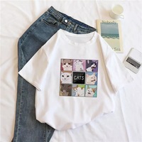 Cute Cat Kitten Animal Cartoon Funny Short Sleeve Shirt Tee T-shirt E-Girl Kawaii Korean Japanese Harajuku Chinese Retro Streetwear Aesthetic - Thumbnail 2