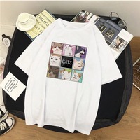 Cute Cat Kitten Animal Cartoon Funny Short Sleeve Shirt Tee T-shirt E-Girl Kawaii Korean Japanese Harajuku Chinese Retro Streetwear Aesthetic - Thumbnail 3