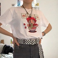 Cute Vintage Anime Noodle Ramen Cartoon Funny Short Sleeve Shirt Tee T-shirt E-Girl Kawaii Korean Japanese Harajuku Chinese Retro Streetwear Aesthetic - Thumbnail 3
