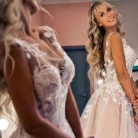 A Line Floral Appliques Beach Wedding Dresses Backless Tulle Boho Wedding Gowns,106 - Thumbnail 2