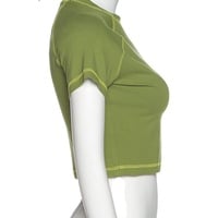 Cute Butterfly Graphic Letter Green Crop Top Short Sleeve Shirt Tee T-shirt E-Girl Kawaii Korean Japanese Harajuku Chinese Retro Streetwear Aesthetic - Thumbnail 6