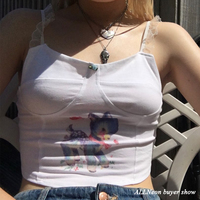 Cute Cartoon Graphic Lace Vintage Spaghetti Strap Crop Top Shirt Tee T-shirt E-Girl Kawaii Korean Japanese Harajuku Chinese Retro Streetwear Aesthetic - Thumbnail 6