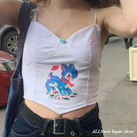 Cute Cartoon Graphic Lace Vintage Spaghetti Strap Crop Top Shirt Tee T-shirt E-Girl Kawaii Korean Japanese Harajuku Chinese Retro Streetwear Aesthetic - Thumbnail 7